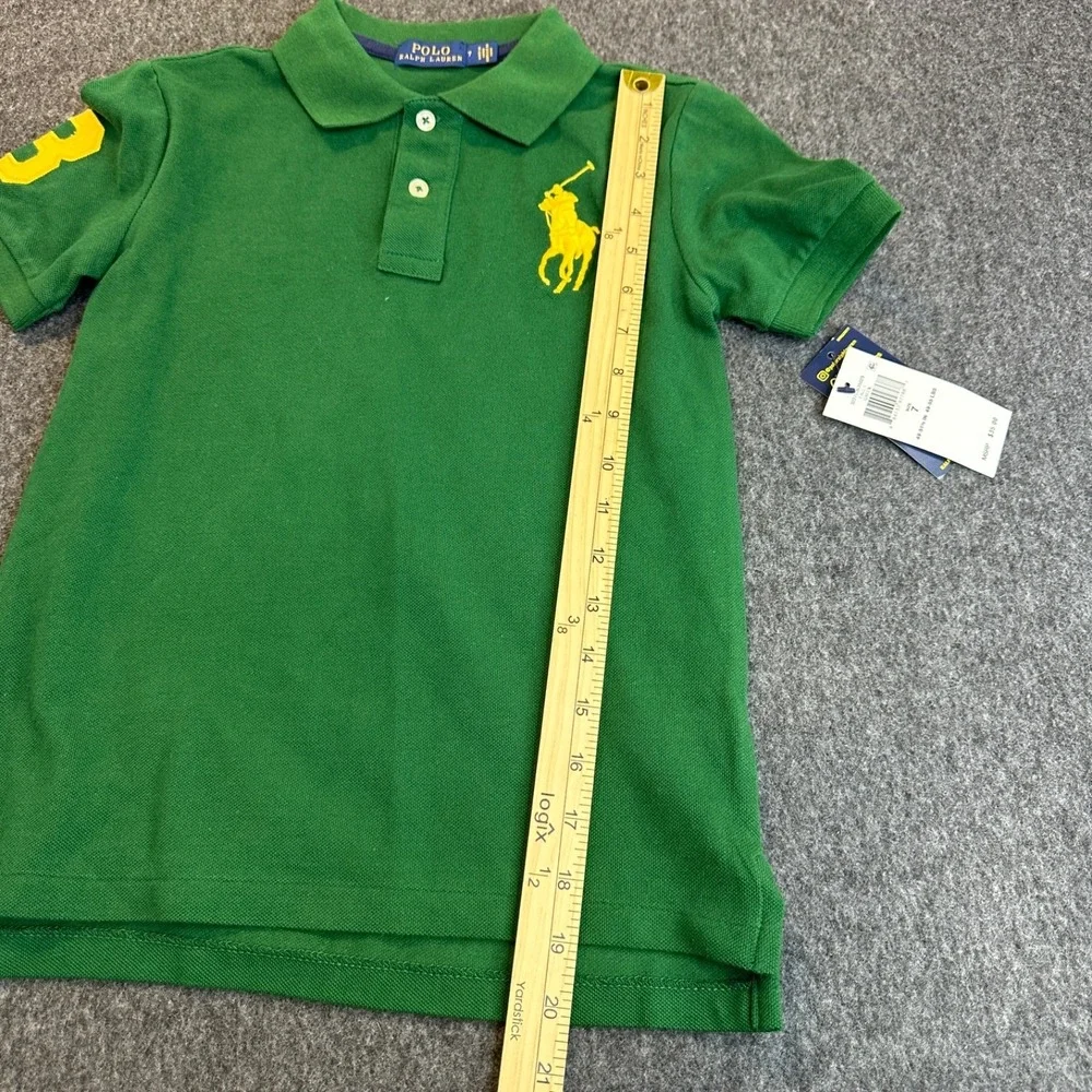 NEW Polo Ralph Lauren Boys Big Pony Cotton Mesh Polo Shirt Green Yellow 3 Size 7 - Picture 12 of 13